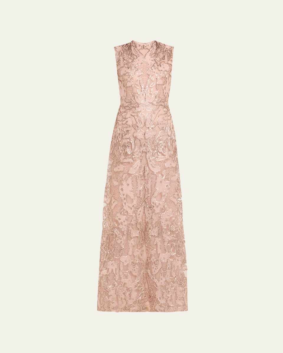 Sequined Metallic Lace Gown
